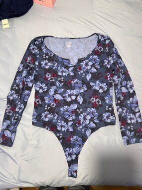 PINK Victoria's Secret Navy Floral Long-Sleeve Bodysuit